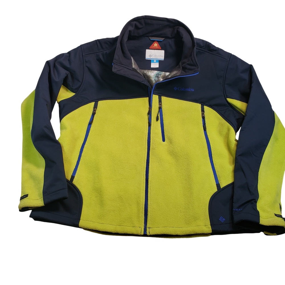 Columbia Interchange Fleece Jacket Navy Lime Green Thermal Comfort Omni Heat XXL